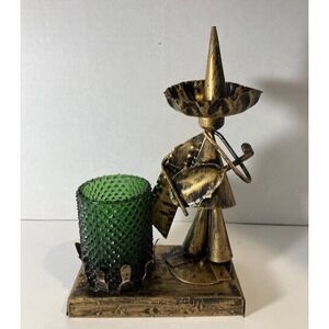 Metal Mariachi Votive Holder Vintage Hong Kong Original Green‎ Votive Cup 8"